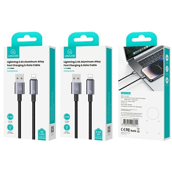 USAMS кабел на Lightning 2,4A 1м, Charging, тъмносребърен
