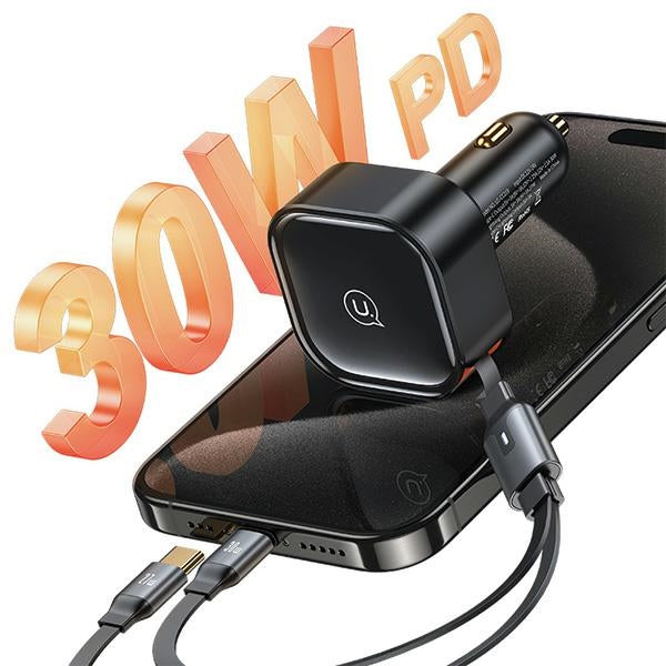 Зарядно USAMS Ład. sam. ze zwijanym C41 PD 30W Fast Charge, черно