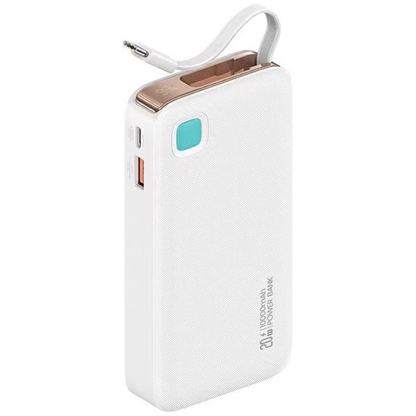 USAMS Powerbank със свиващ се кабел M2 Retractable 10000 mAh PD 20W Fast Charge XY Series, бял