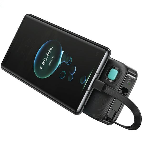 USAMS Powerbank със свиващ се кабел M2 Retractable 10000 mAh PD 20W Fast Charge XY Series, бял
