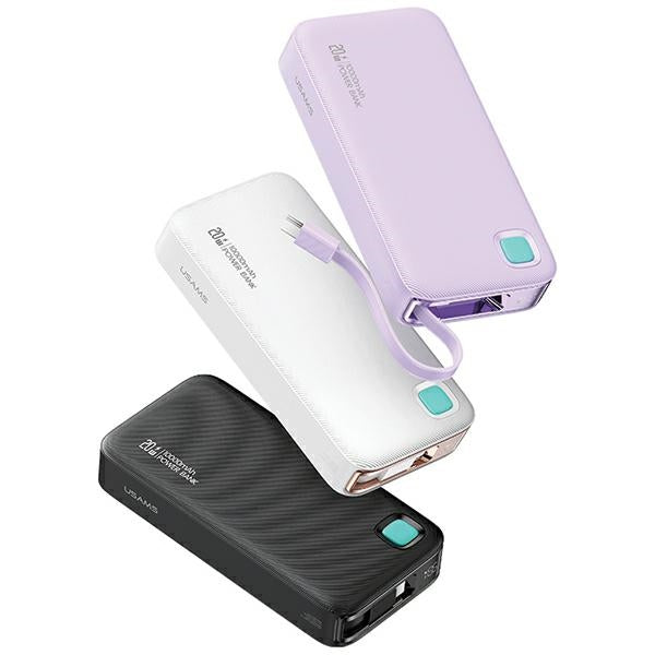 USAMS Powerbank XY Series със сгъваем кабел 10000 mAh PD 20W Fast Charge, лилав