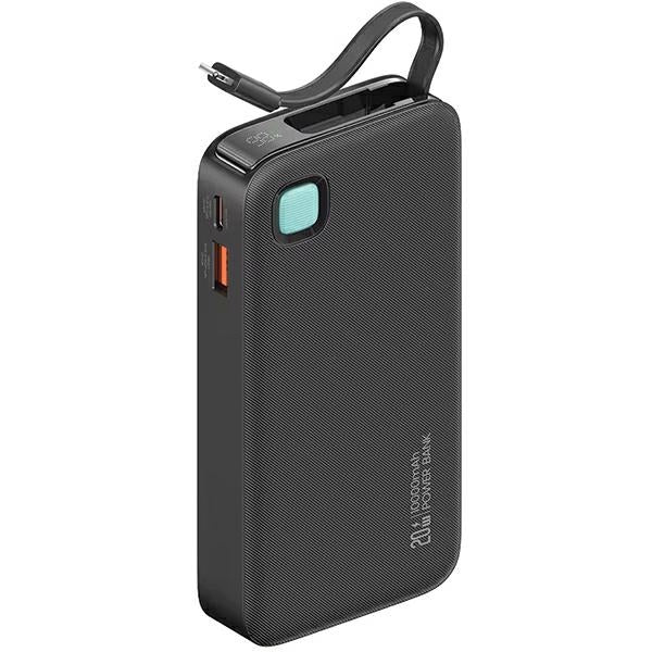 USAMS Powerbank XY Series със свиваем кабел Lightning 10000 mAh, PD 20W Fast Charge, черен