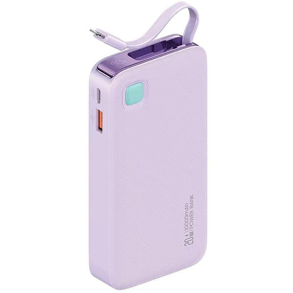 USAMS Powerbank 10000 mAh със сгъваем Lightning кабел, PD 20W Fast Charge XY Series, лилав