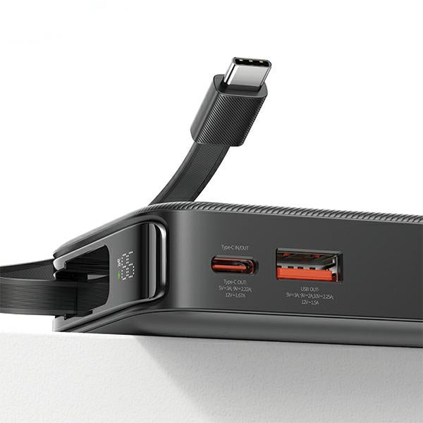 USAMS Powerbank 10000 mAh със сгъваем Lightning кабел, PD 20W Fast Charge XY Series, лилав