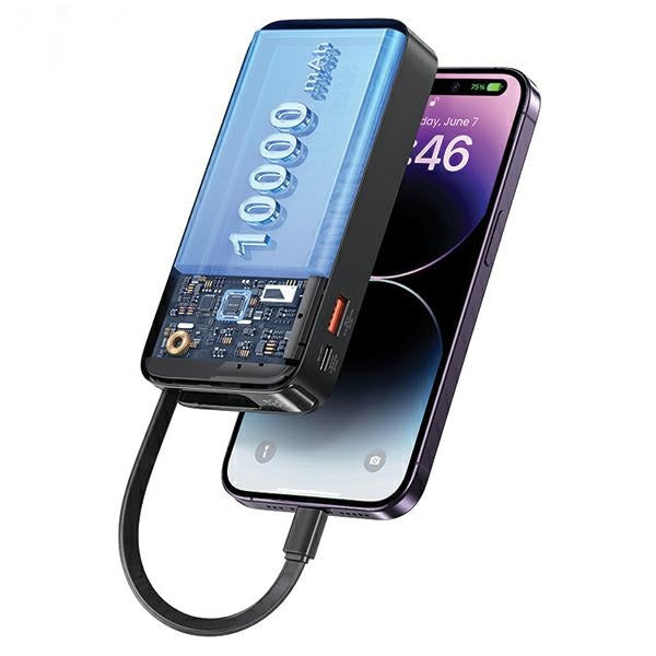 USAMS Powerbank 10000 mAh със сгъваем Lightning кабел, PD 20W Fast Charge XY Series, лилав