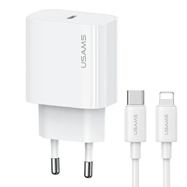 Зарядно USAMS T65 Fast Charging 30W с кабел Lightning, Yi Series, бяло