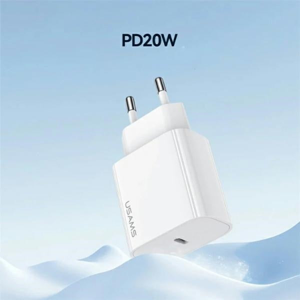 Зарядно USAMS T65 Fast Charging 30W с кабел Lightning, Yi Series, бяло