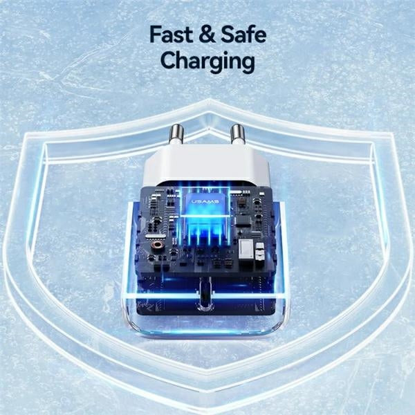 Зарядно USAMS T65 Fast Charging 30W с кабел Lightning, Yi Series, бяло