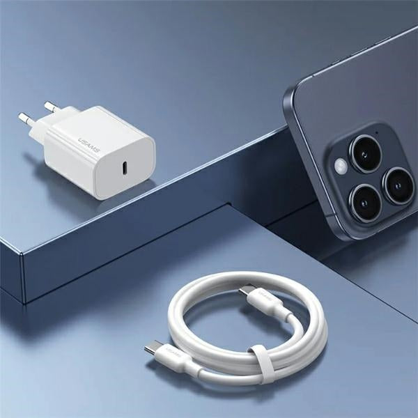 Зарядно USAMS T65 Fast Charging 30W с кабел Lightning, Yi Series, бяло
