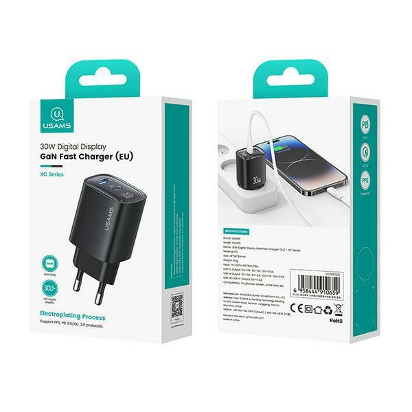 Зарядно USAMS 30W GaN USB-C Fast Charging XC Series, бял