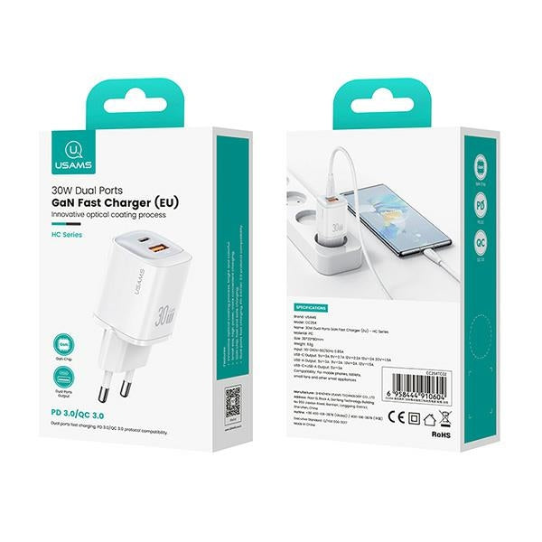 Зарядно USAMS 30W GaN USB-C Fast Charging HC Series, черно