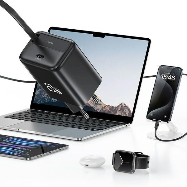 Зарядно USAMS YC Series со свиваем кабел Retractable PD+QC 20W GaN Fast Charging, бяло