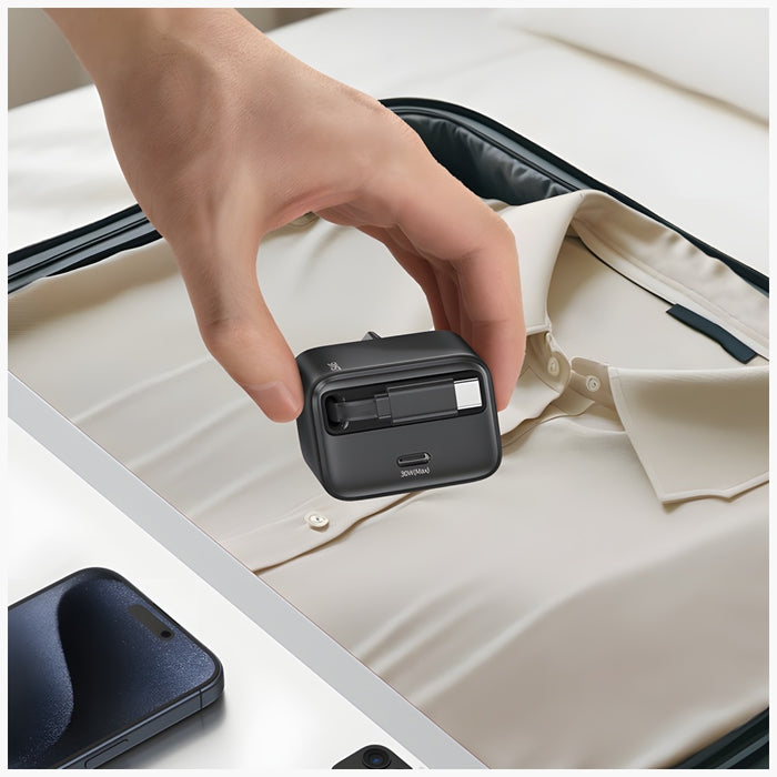 Зарядно USAMS YC Series Retractable PD+QC 30W GaN Fast Charging със свиваем кабел, черно