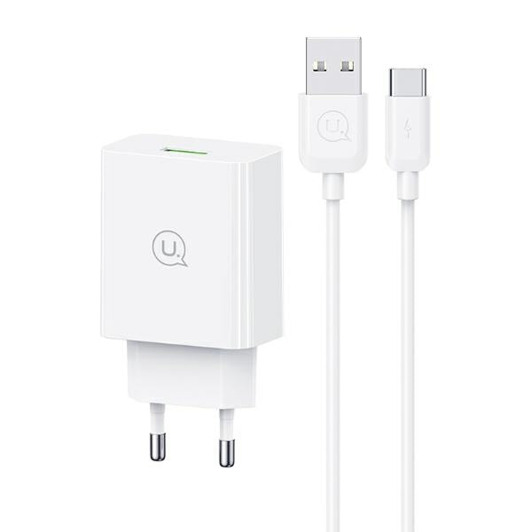 Зарядно USAMS 18W + кабел Fast Charging, бял
