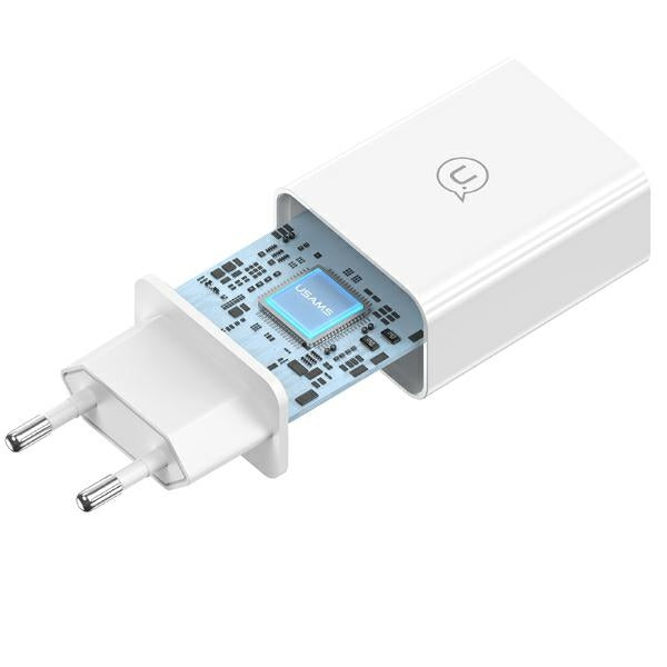 Зарядно USAMS 18W + кабел Lightning Fast Charging, бял