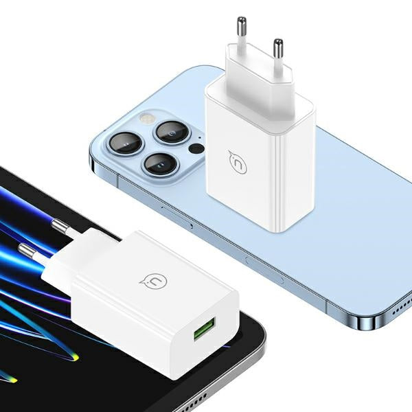 Зарядно USAMS 18W + кабел Lightning Fast Charging, бял