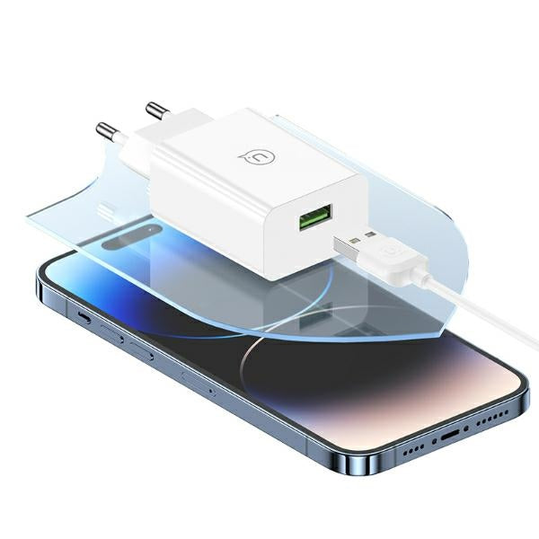Зарядно USAMS 18W + кабел Lightning Fast Charging, бял