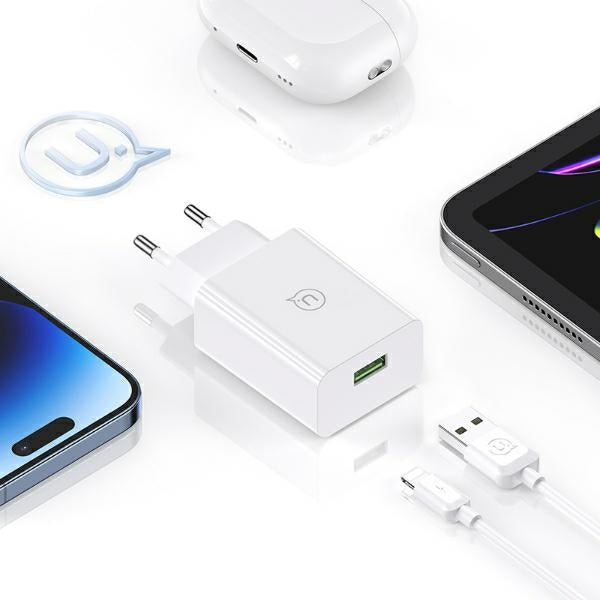 Зарядно USAMS 18W + кабел Lightning Fast Charging, бял