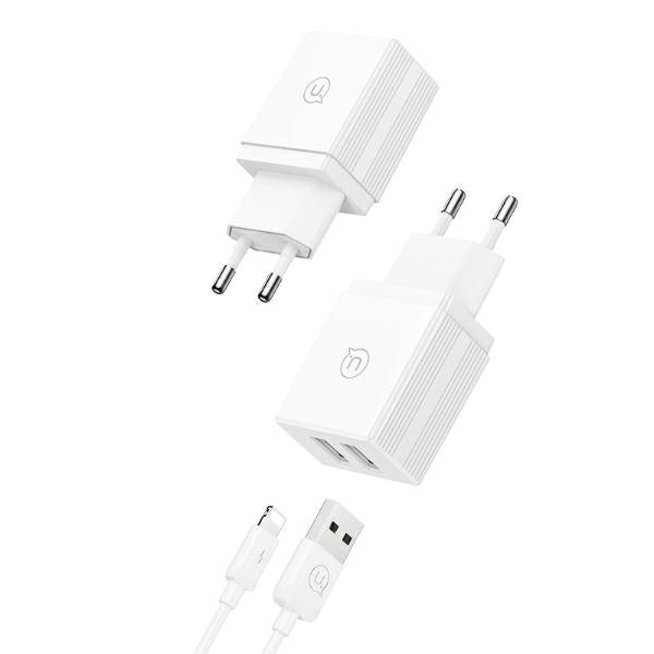 Зарядно USAMS 18W Fast Charging с кабел Lightning, бяло