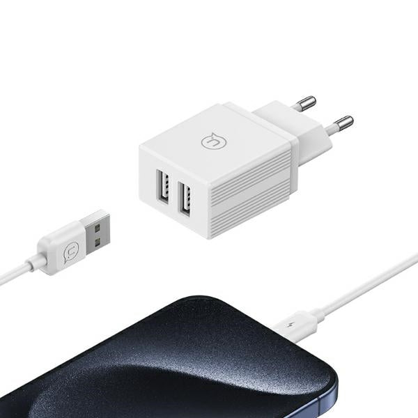Зарядно USAMS 18W Fast Charging с кабел Lightning, бяло