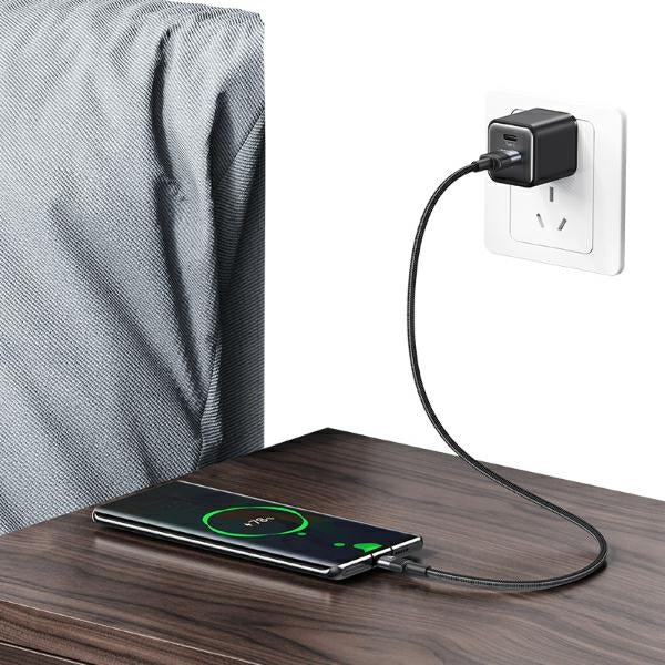 USAMS кабел USB към USB-C 3A 1.2mFast за зареждане, стоманен/патиниран SJ718USBSG01 (US-SJ718)
