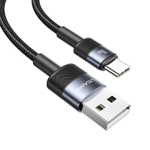 USAMS кабел USB към USB-C 3A 1.2mFast за зареждане, стоманен/патиниран SJ718USBSG01 (US-SJ718)