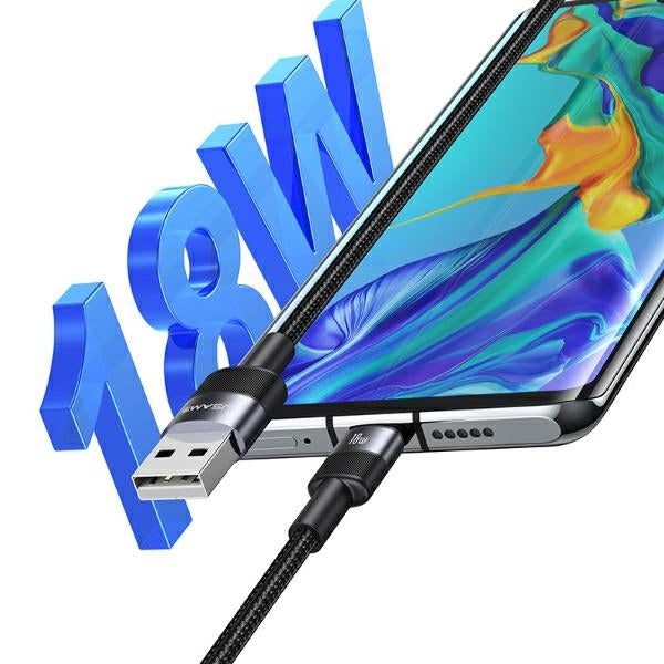 USAMS кабел USB към USB-C 3A 1.2mFast за зареждане, стоманен/патиниран SJ718USBSG01 (US-SJ718)