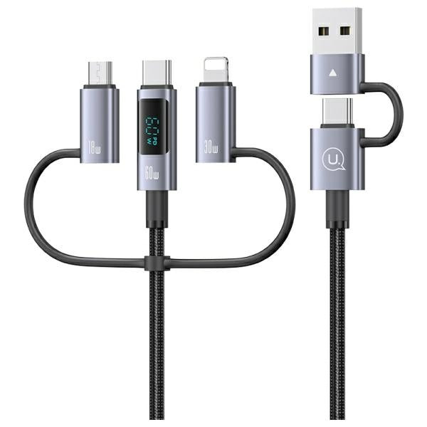USAMS Kabel 6в1 Fast charging 60W 1,2m Data Cable Digital display Aluminium Alloy Серия Sufeng SJ713