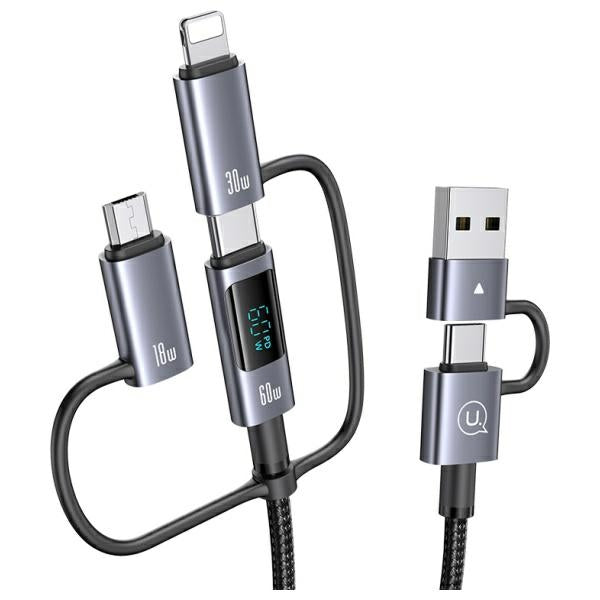 USAMS Kabel 6в1 Fast charging 60W 1,2m Data Cable Digital display Aluminium Alloy Серия Sufeng SJ713