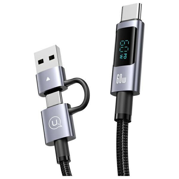 USAMS Kabel 6в1 Fast charging 60W 1,2m Data Cable Digital display Aluminium Alloy Серия Sufeng SJ713