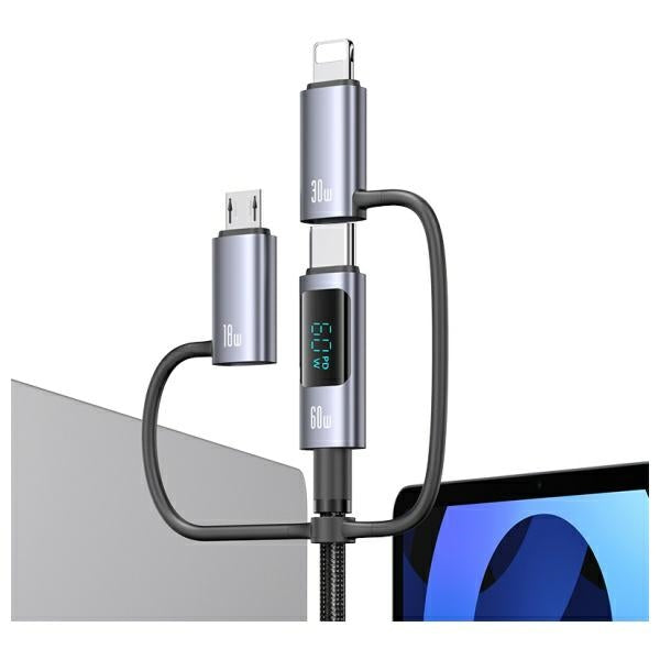 USAMS Kabel 6в1 Fast charging 60W 1,2m Data Cable Digital display Aluminium Alloy Серия Sufeng SJ713