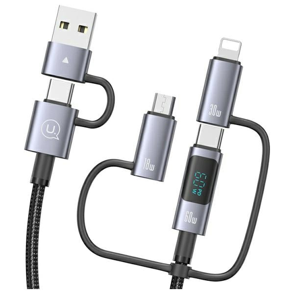 USAMS Kabel 6в1 Fast charging 60W 1,2m Data Cable Digital display Aluminium Alloy Серия Sufeng SJ713