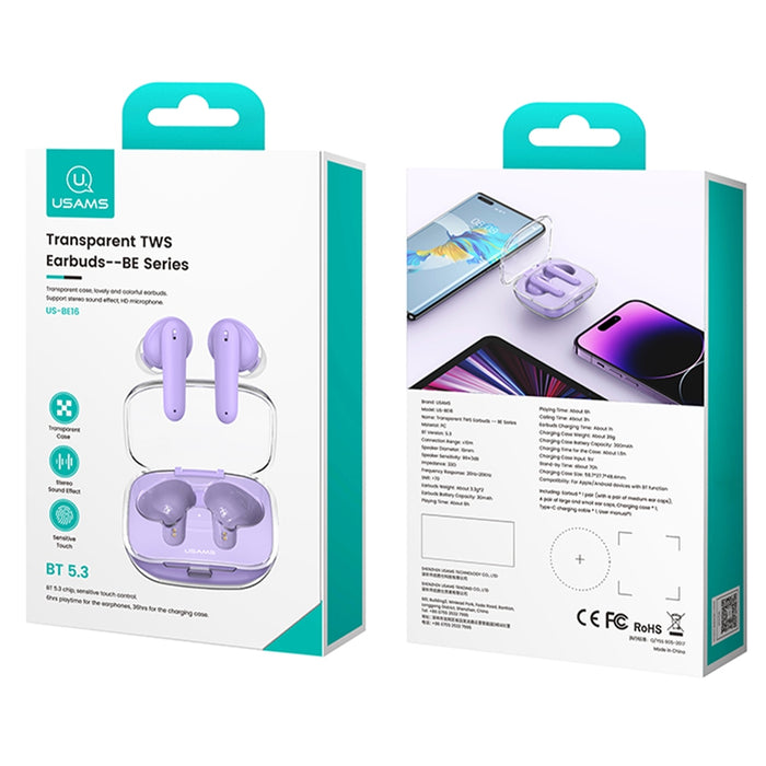 Безжични слушалки USAMS Bluetooth 5.3 TWS BE series, сини