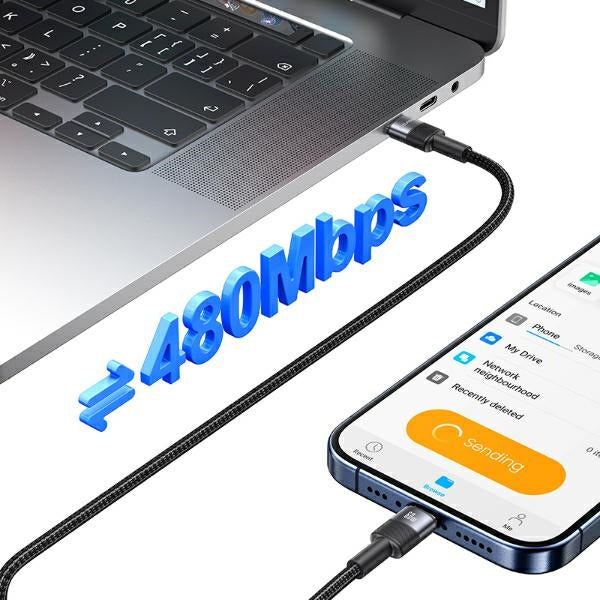 USAMS кабел USB-C към USB-C 60W 1,2m Fast Charging, сребрист