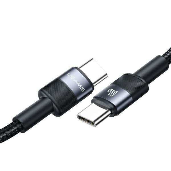 USAMS кабел USB-C към USB-C 60W 1,2m Fast Charging, сребрист