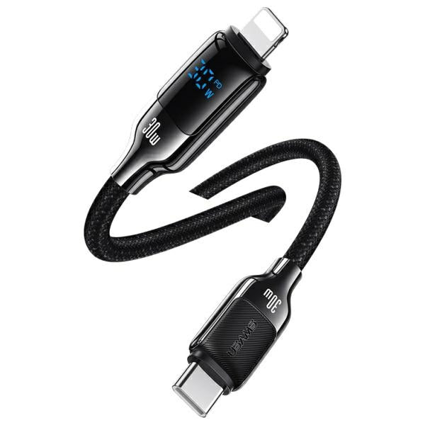 Кабел USAMS HX Series 30W 1,2м Lightning с дигитален дисплей и цинков сплав, черен