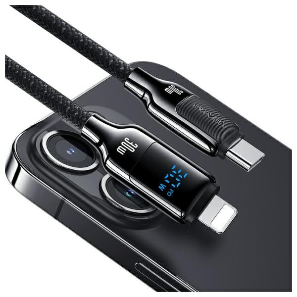 Кабел USAMS HX Series 30W 1,2м Lightning с дигитален дисплей и цинков сплав, черен