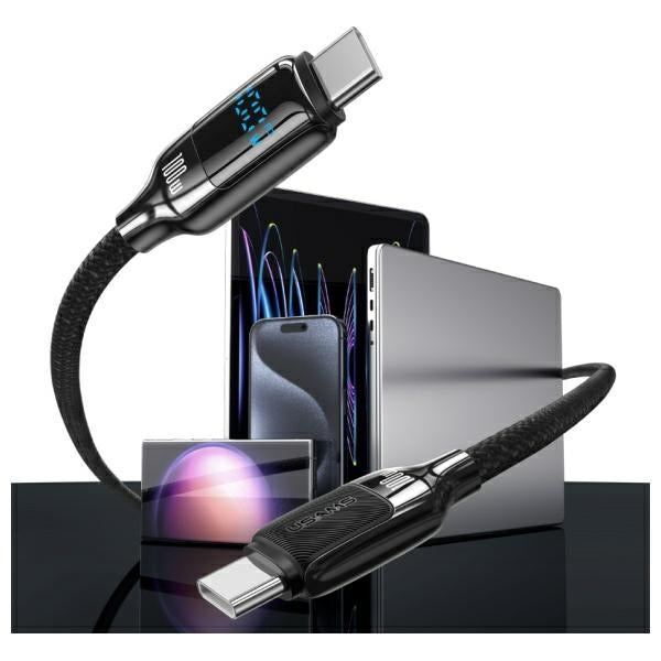Кабел USAMS HX Series, 1,2m, Digital Display, цинк, бърза зареждане, черен