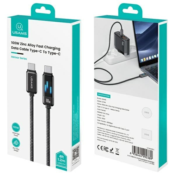 USAMS Кабел M3 към M4 1,2 м Zinc Alloy Fast Charging Data Cable Meteor Series, сребрист