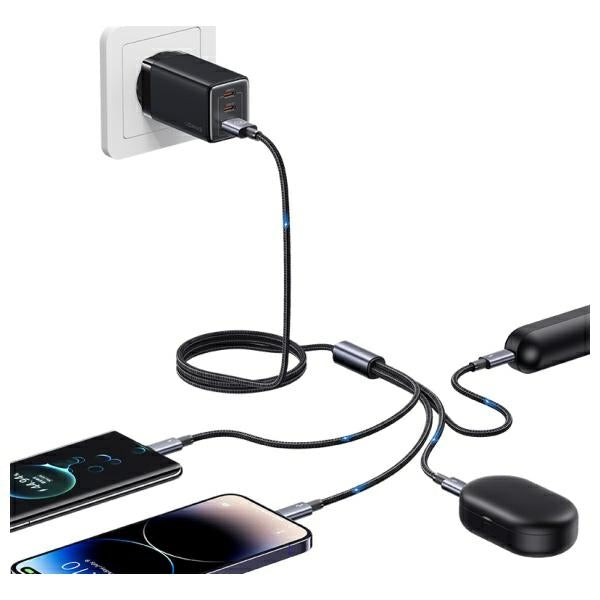 USAMS Sufeng Series кабел 4 в 1 USB-C/Lightning/MicroUSB 15W 1,2m Aluminum Alloy