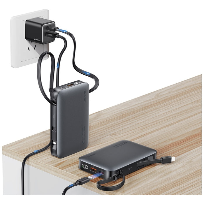 Powerbank USAMS XR Series 20W + кабел Lightning, черен