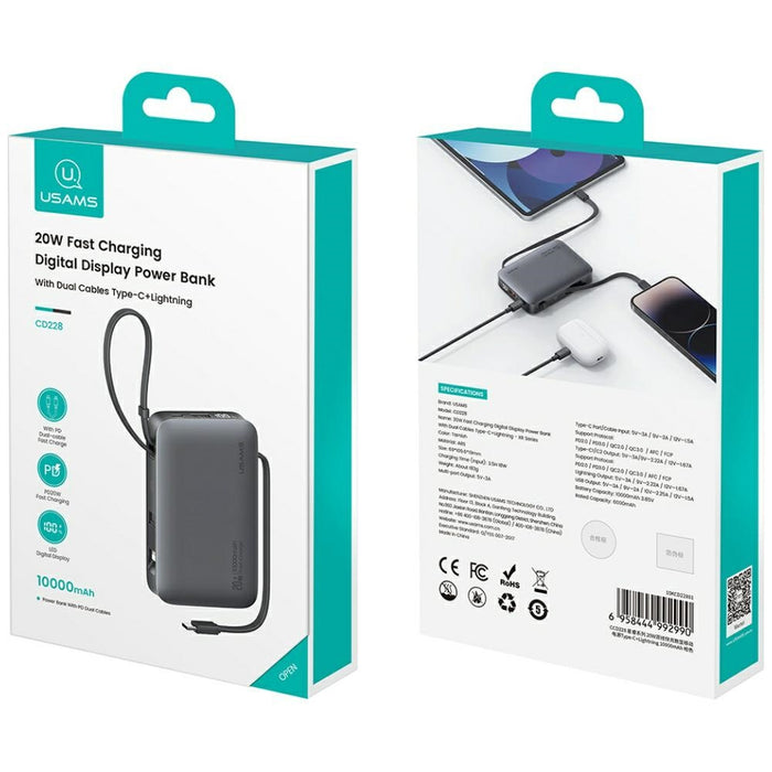Powerbank USAMS XR Series 20W + кабел Lightning, черен