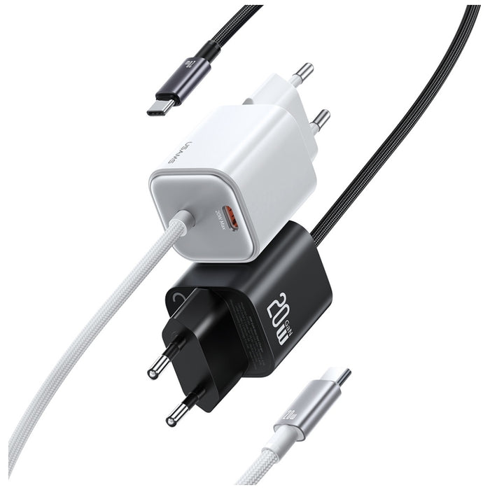 Зарядно USAMS JC Series 20W GaN Mini Fast Charger с вграден кабел, бял