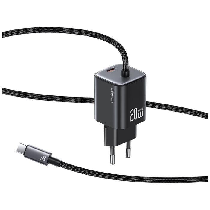 Зарядно USAMS JC Series 20W GaN Mini Fast Charger с вграден кабел, бял