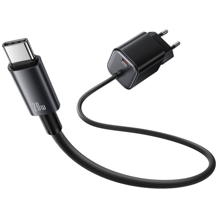 Зарядно USAMS JC Series 20W GaN Mini Fast Charger с вграден кабел, бял
