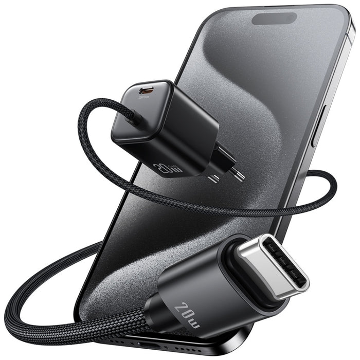 Зарядно USAMS JC Series 20W GaN Mini Fast Charger с вграден кабел, бял