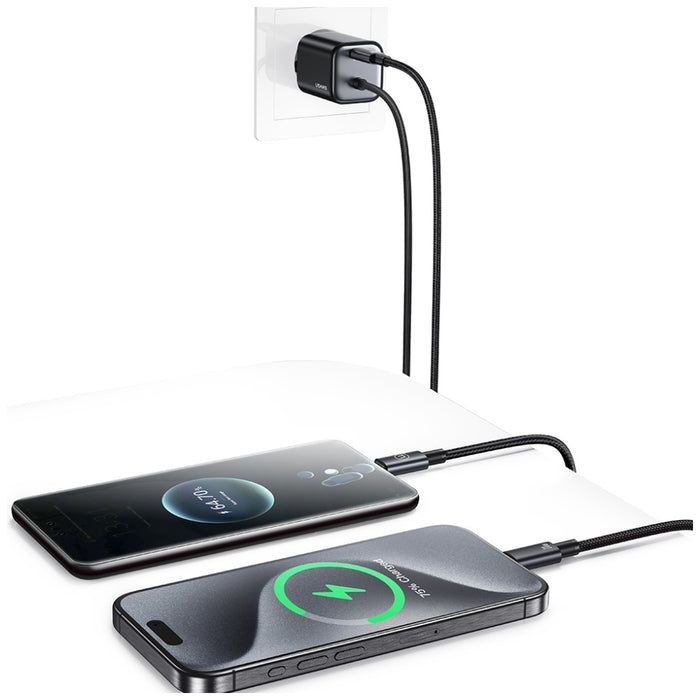 Зарядно USAMS JC Series 20W GaN Mini Fast Charger с вграден кабел, бял