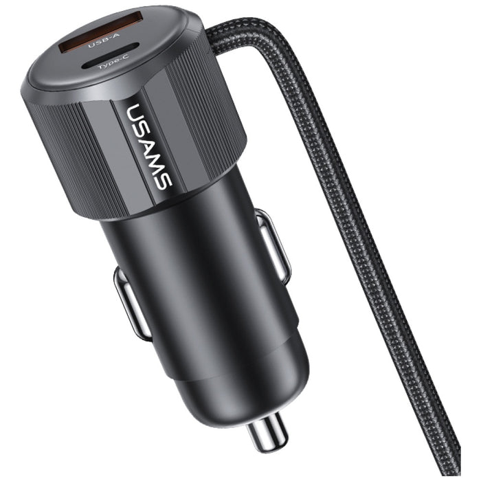 Автомобилна зарядна USAMS YT Series 66W + кабел 2в1 USB-C/Lightning, тъмен