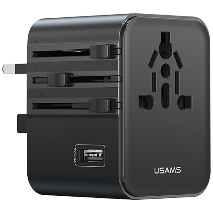 Зарядно USAMS Travel Adapter 17W 4в1 US/AU/EU/UK, черно