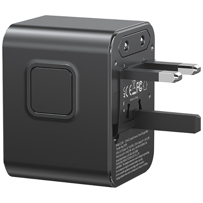 Зарядно USAMS Travel Adapter 17W 4в1 US/AU/EU/UK, черно